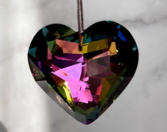 Sun Catcher Heart, Rainbow Heart Crystal Prism, Rainbow Maker, Window Decor, Car Mirror Charm Sun Catcher,Home Decor, Bohemian Crystal,Gift