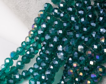 Green Electroplate Glass Beads, AB Color Plated, Faceted, Rondelle, 8x6mm, (36 beads)
