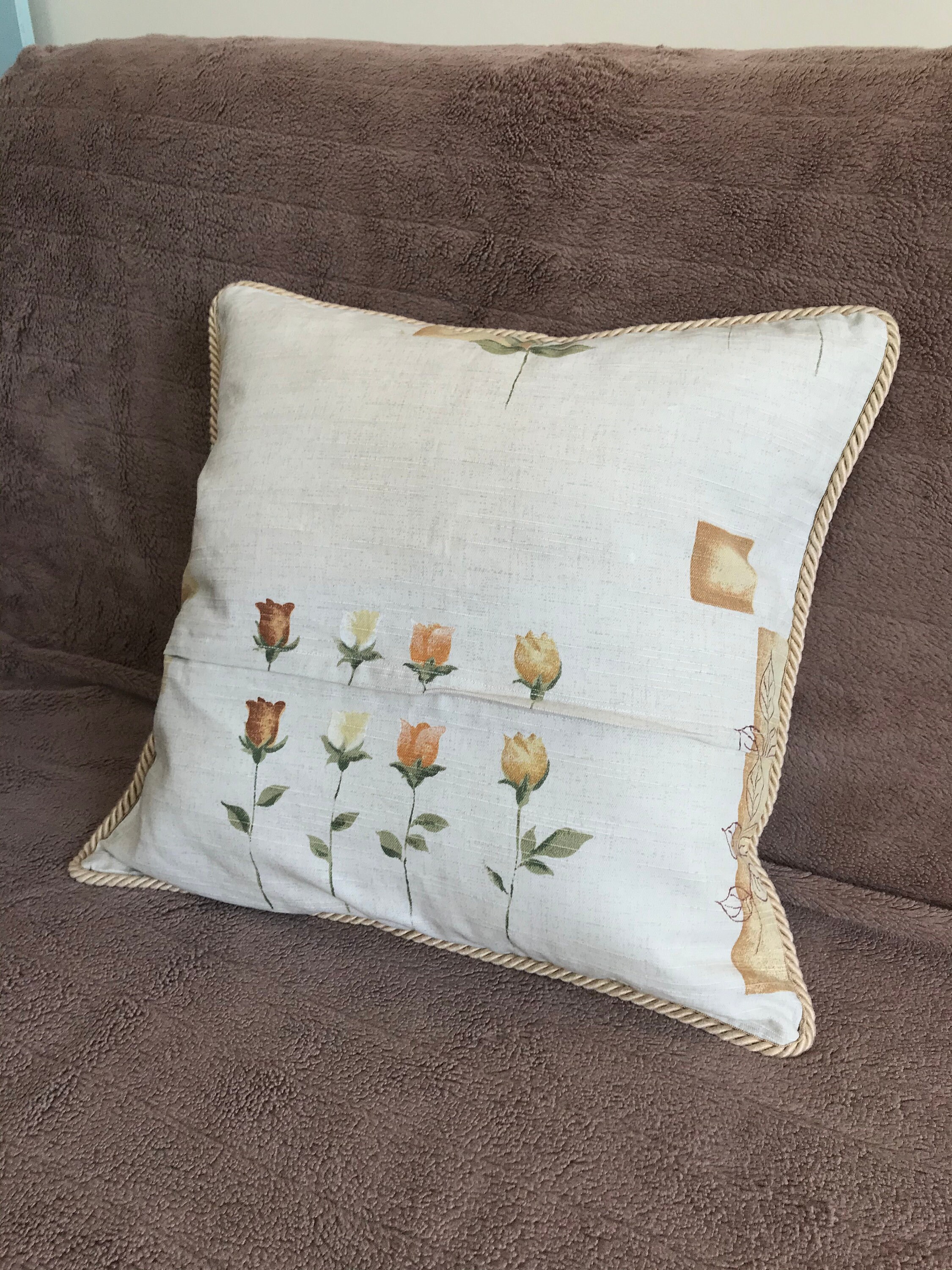 Floral Cushion Cover Linen Look With Cord Piping/cushion Etsy UK