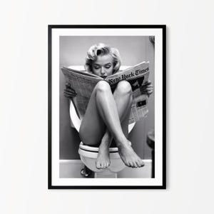 Impressão de Marilyn Monroe no banheiro - Impressão em preto e branco - Arte de Marilyn Monroe, pôster de Marilyn Monroe, arte vintage de Hollywood, arte de parede