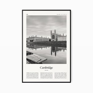 Impressão de pôster de Cambridge - Impressão em preto e branco - Poster de viagens vintage - Cambridge, Inglaterra - Impressão, emoldurado ou download digital