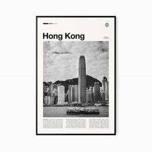 Impressão de pôster de Hong Kong - Impressão em preto e branco - Poster de viagens de meados do século - Hong Kong, China - Impressão, emoldurado ou download digital