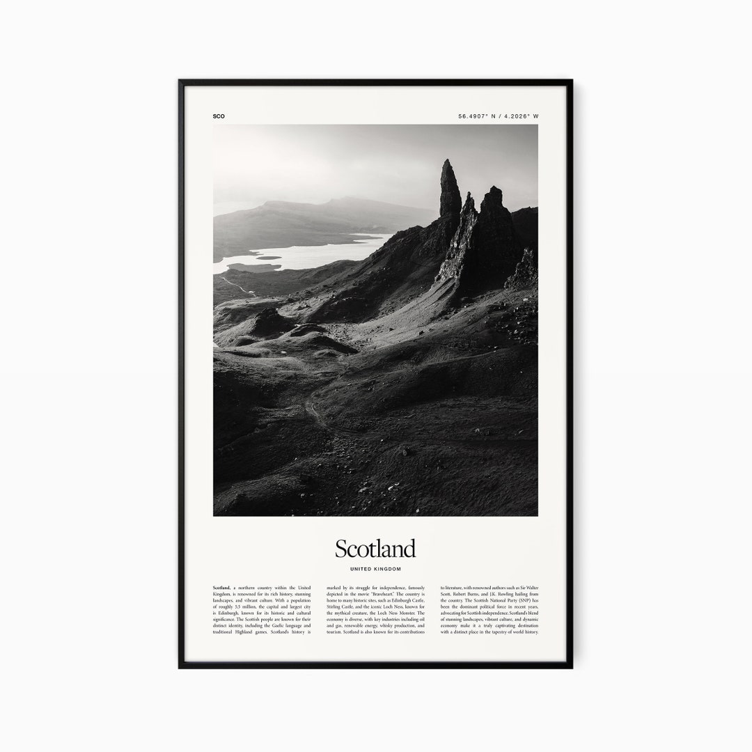 Scotland Poster Print Black and White Print Vintage Travel Poster