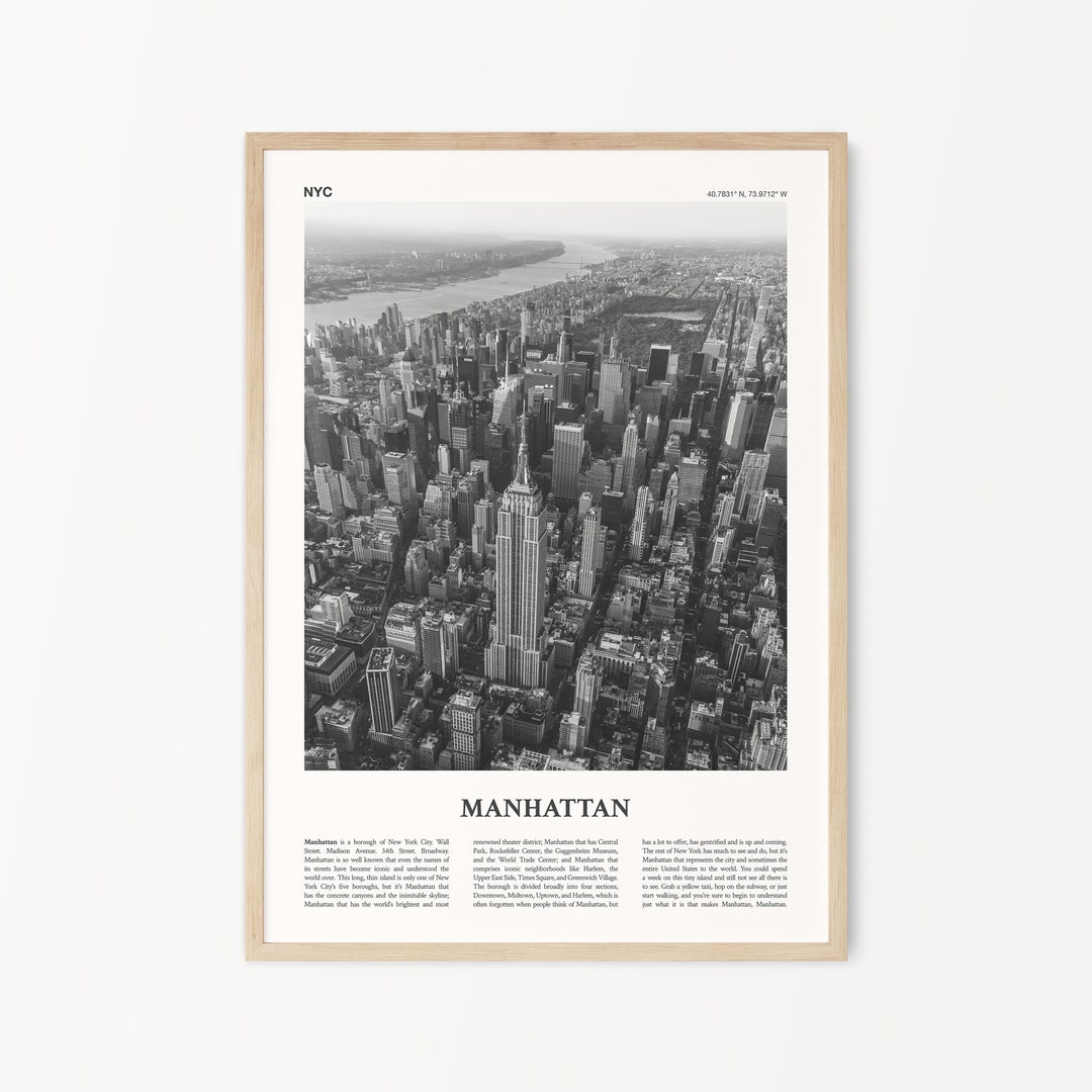 Manhattan Print Black & White Poster Print NYC Wall Art New York City