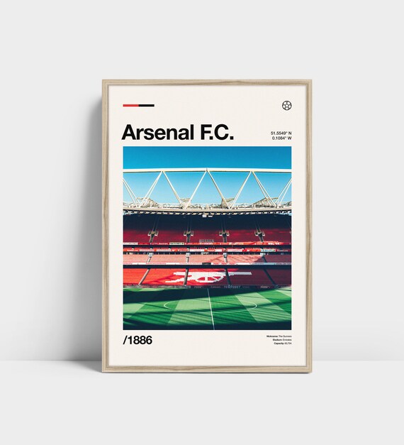 Arsenal F.C. - Impression d’affiche de football - Emirates Stadium Print, Cadeaux de football, Art mural, Impression vintage, Affiche rétro