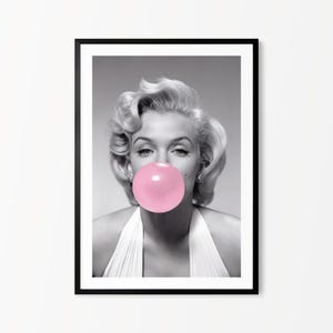 Impression Marilyn Monroe chewing-gum rose - impression noir et blanc - Art de Marilyn Monroe, affiche de Marilyn Monroe, art hollywoodien vintage, art mural