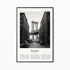 Impressão de pôster do Brooklyn - Impressão em preto e branco - Poster de viagens vintage - Brooklyn, NYC - Impressão, emoldurado ou download digital