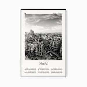Impressão de pôster de Madrid - Impressão em preto e branco - Poster de viagens vintage - Madrid, Espanha - Impressão, emoldurado ou download digital