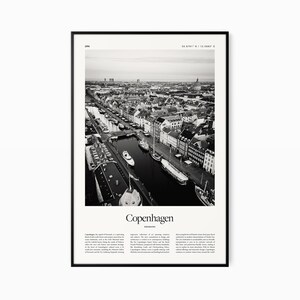 Impressão de pôster de Copenhague - Impressão em preto e branco - Pôster de viagens vintage - Copenhague, Dinamarca - Impressão, emoldurado ou download digital
