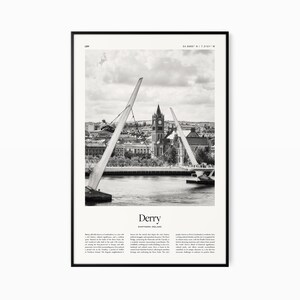 Impressão de pôster de Derry - Impressão em preto e branco - Poster de viagens vintage - Derry, Irlanda do Norte - Impressão, emoldurado ou download digital