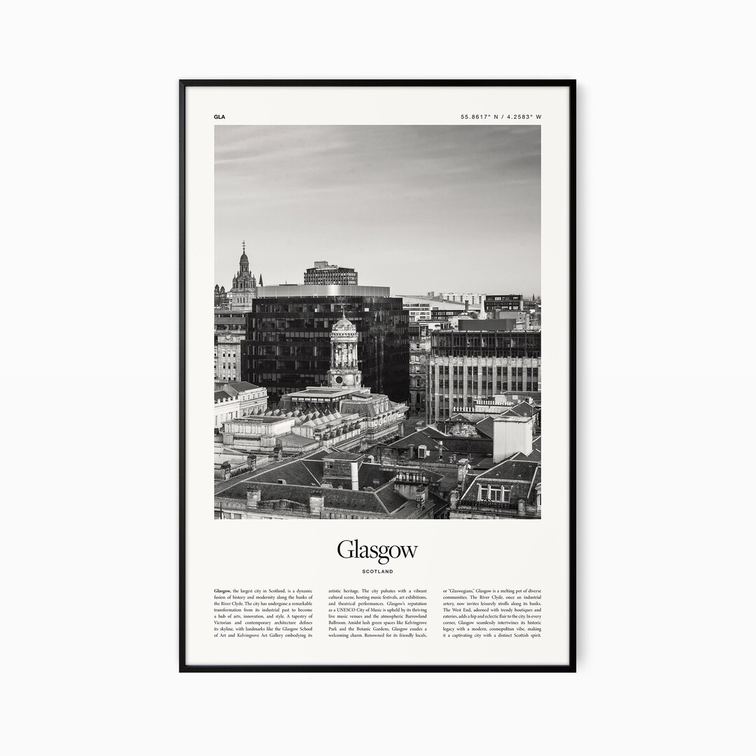 Glasgow Poster Print Black and White Print Vintage Travel Poster