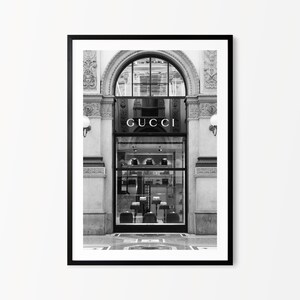 Gucci Store Front Print - Black and White Print - Fashion Art Print, Gucci Fashion Wall Art, Designer Fashion Poster, Fashion Wall Art Gifts