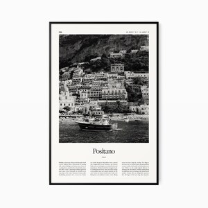 Impressão de pôster de Positano - Impressão em preto e branco - Poster de viagens vintage - Positano, Costa Amalfitana - Impressão, emoldurado ou download digital