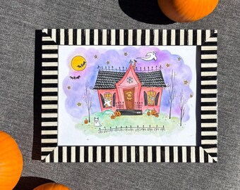 Ritratto personalizzato di una casa stregata di Halloween
