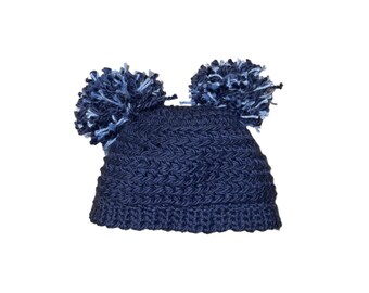 Crochet Pom Pom Beanie, Pom Pom Beanie, Two Pom Pom Beanie, Winter Hat