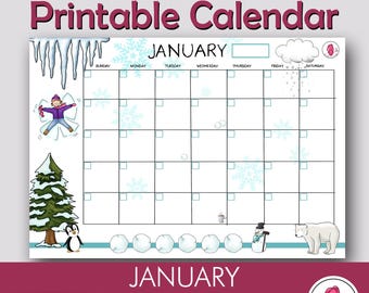 January Calendar • Monthly Planner • Teacher • Family • School • Decoration in classroom • room • refrigerator • Print & Customize • Download