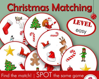 Spot it style CHRISTMAS game Level EASY | Dobble style, fun learning game | For SLP, Preschool, Kindergarten, Montessori, Homeschool, Sped..