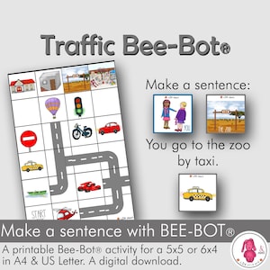 BEEBOT ® Matte VERKEHR Aktivität: Nimm eine Karte, bilde einen Satz und verbinde Bee Bot ® • Einfache Vorbereitung • Druckbarer Download • EN • Du • Nl