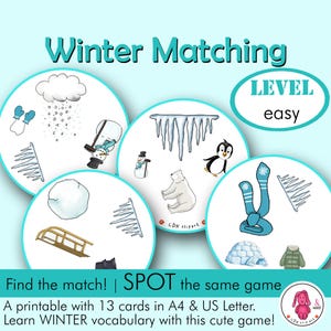 Jogo de inverno estilo Dobble • Spot it / Estilo Dobble: atividade de inverno • Fonoaudiólogo • Professor • Montessori • Pré-escola - Educação domiciliar
