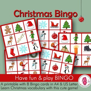 WEIHNACHTS-Bingo! 8 Karten • Spielen Sie das druckbare Spiel • Dezember-Aktivität • Logopäde • Lehrer • Montessori • Vorschule - Homeschooling