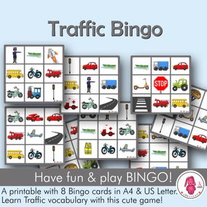 Bingo du TRAFIC ! 8 cartes • Jouez au jeu imprimable • Activité amusante • Orthophoniste • Enseignant • Montessori • Préscolaire - Éducation à domicile