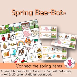 BEEBOT ® Matte FRÜHLINGSaktivität: Verbinden Sie die Frühlingselemente mit dem Bee Bot • Druckbarer digitaler Download. (Englisch, Niederländisch und Deutsch)