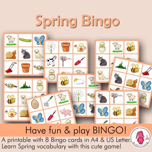 Bingo du PRINTEMPS ! 8 cartes • Jouez au jeu amusant à imprimer • Activité printanière • Orthophoniste • Enseignant • Montessori • Préscolaire - Éducation à domicile