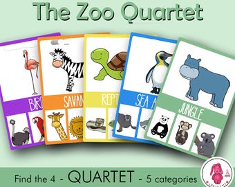 Quartet ZOO game: a Go Fish-style activity | For Speech Therapist • School • Teacher • Montessori • Kindergarten • Homeschooling