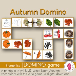 Jogo de dominó OUTONO • Dominó: atividade divertida de outono • Fonoaudióloga • Professora • Montessori • Educação especial, pré-escolar e domiciliar