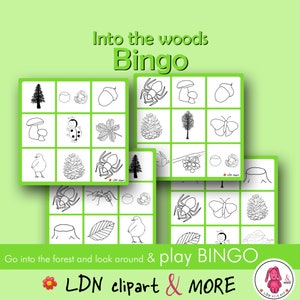 WALD-Bingo! 4 Karten • Spielen Sie das Spiel im Klassenzimmer oder im Wald • Herbstaktivität • Logopäde • Lehrer • Montessori • Vorschule - Hausunterricht