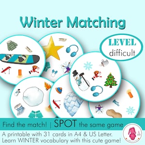 Dobble stijl WINTER spel • Spot it / Dobble stijl: winter activiteit • Logopedist • Leraar • Montessori • Kleuter- Thuis onderwijs