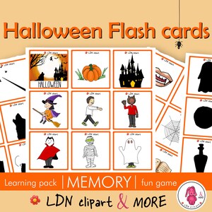 Tarjetas de vocabulario de HALLOWEEN • Imprimibles • Juego de memoria • Para logopedas • Escuela • Maestros • Montessori • Educación preescolar y en el hogar