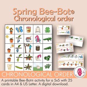 BEEBOT ® Matte FRÜHLINGSaktivität: Chronologische Reihenfolge • Mit dem Bee Bot in die richtige Reihenfolge bringen • Druckbarer digitaler Download. (Englisch, Niederländisch und Deutsch)
