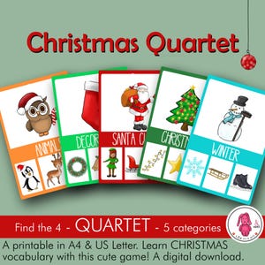 Kwartet KERSTMIS spel: een Go fish stijl activiteit | Voor Logopedist • School • Leraar • Montessori • Kleuter- Thuis onderwijs