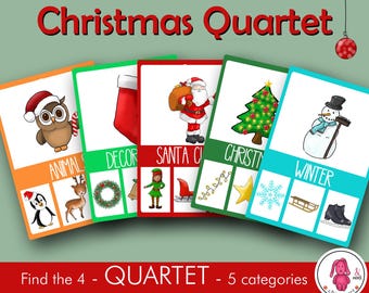 Quartet CHRISTMAS game: a fun activity to practice new words | For SLP, Preschool, Kindergarten, Montessori, Homeschool, Special Education..
