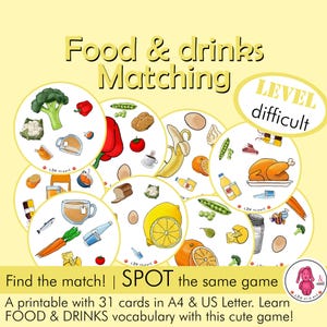 Jeu d'association ALIMENTS ET BOISSONS • Style Spot it / Dobble : activité amusante • Orthophoniste • Enseignant • Montessori • École maternelle - Éducation à domicile