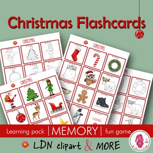 Puede incluir: Un conjunto de tarjetas de memoria de Navidad imprimibles con imágenes de Papá Noel, un árbol de Navidad, un reno, un muñeco de nieve, un hombre de jengibre, una media, un bastón de caramelo, una corona, un búho, un oso polar y un trineo. Las tarjetas de memoria están diseñadas para un juego de memoria.