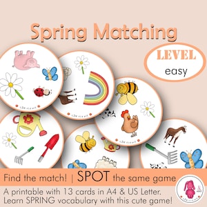 Matching LENTE spel • Spot it / Dobble stijl: voorjaar activiteit • Bordspel • Logopedist • Leraar • Montessori • Kleuter- Thuis onderwijs