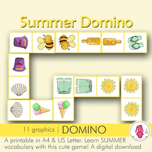 Jogo de dominó VERÃO • Dominó: atividade divertida de verão • Fonoaudióloga • Professora • Montessori • Especial - Educação pré-escolar e domiciliar
