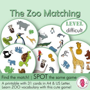 Jeu d'association ZOO • Style Spot it / Dobble : Activité zoo • Orthophoniste • Enseignant • Montessori • Préscolaire - Éducation à domicile