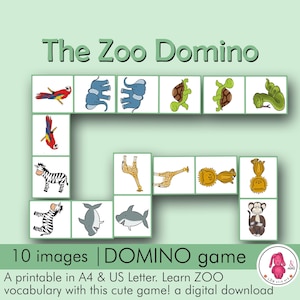 Jogo Domino ZOO • Dominó: atividade divertida com animais • Fonoaudióloga • Professora • Montessori • Especial - Educação pré-escolar e domiciliar