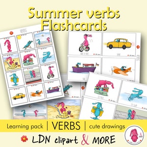 VERÃO Verbos vocabulário cartões • Jogo de tabuleiro de memória • Para fonoaudiólogo • Escola • Professor • Montessori • Pré-escola - Educação em casa