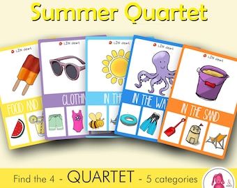Quartet SUMMER game: a Go Fish-style activity | For Speech Therapist • School • Teacher • Montessori • Kindergarten • Homeschooling