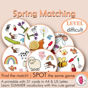 Jogo de correspondência de PRIMAVERA • Estilo Spot it / Dobble: atividade de primavera • Fonoaudiólogo • Professor • Montessori • Especial - Pré-escolar - Educação domiciliar