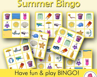 SUMMER Bingo! 8 Cards • Play the fun printable game • Summer activity • Speech therapist • Teacher • Montessori • Preschool - Homeschool