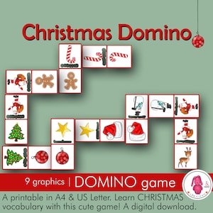 Domino CHRISTMAS game, a fun learning activity | For SLP, Preschool, Kindergarten, Montessori, Homeschool, Special Education and...