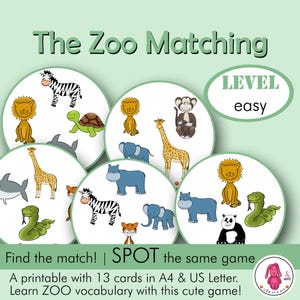 Jeu d'association ZOO • Style Spot it / Dobble : Activité zoo • Orthophoniste • Enseignant • Montessori • Préscolaire - Éducation à domicile