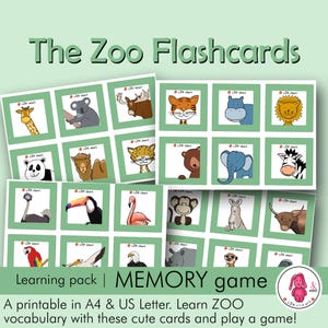 Cartões de vocabulário do zoológico • Para impressão • Jogo de tabuleiro de memória • Para fonoaudiólogo • Escola • Professor • Montessori • Pré-escola - Educação domiciliar