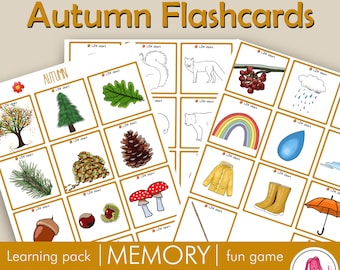 AUTUMN Flash Cards • Play printable Memory  board game • SLP • Teachers • Preschool • Kindergarten • Montessori • Homeschool • Sped • Prek