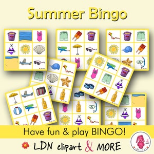 Bingo de VERÃO! 8 cartas • Jogue o divertido jogo para imprimir • Atividade de verão • Fonoaudiólogo • Professor • Montessori • Pré-escola - Educação domiciliar